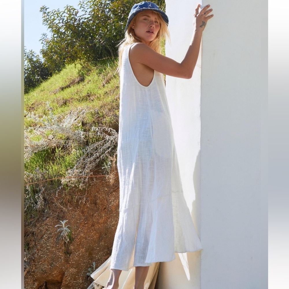 Free People White Sleeveless Button-Front Maxi Tunic Dress - Picture 3 of 16